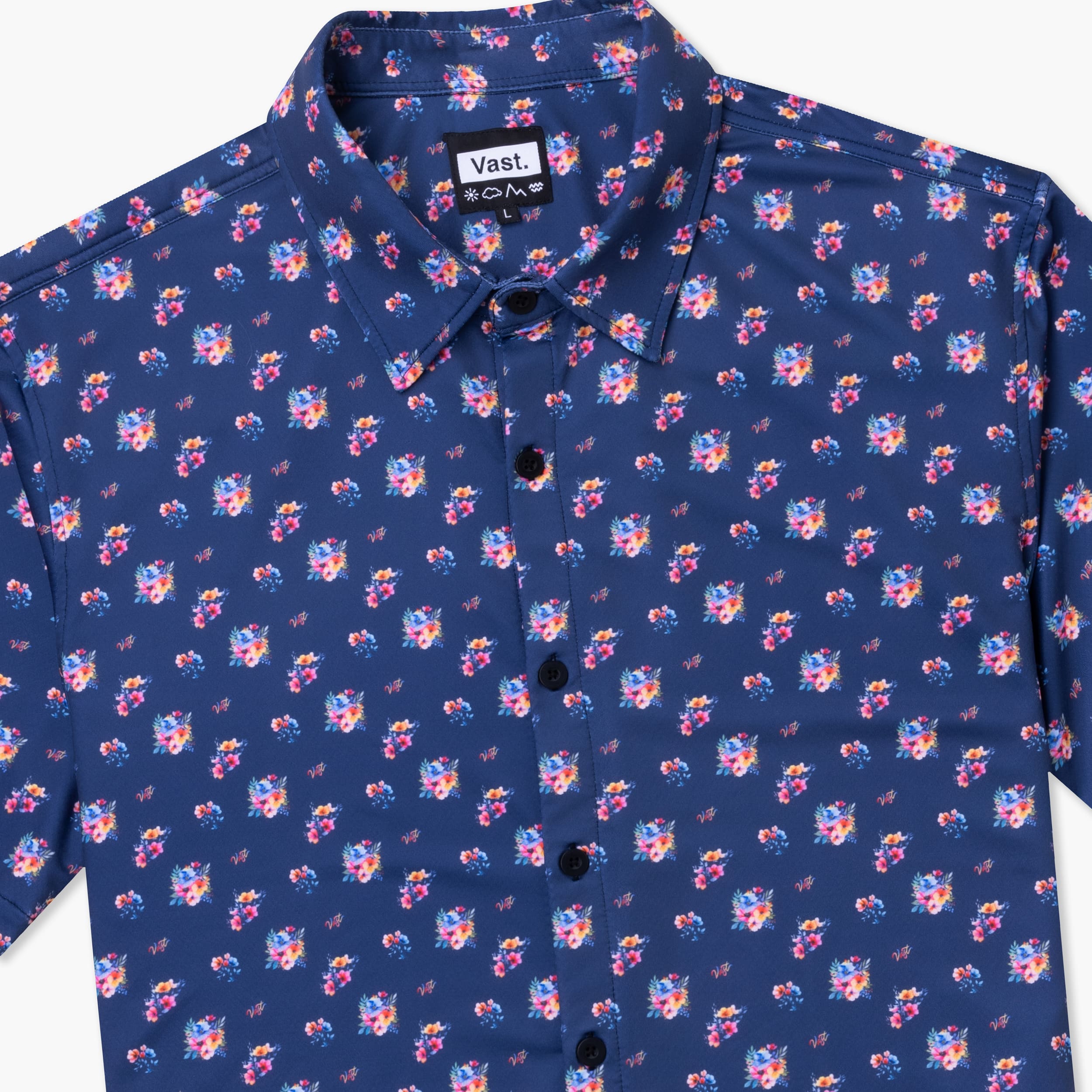 Aqua Terra Multi Floral Tech Button Up - 海軍藍 多色短袖襯衫