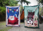 Outdoor Nation 戶外萬用毯 加長版_裹著圍巾的白貓