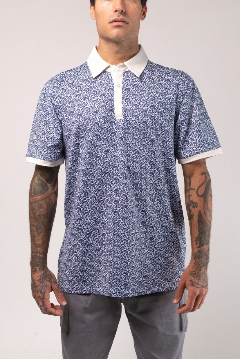 VAST Aqua Terra Heritage Polo 模特兒穿著展示 藍白