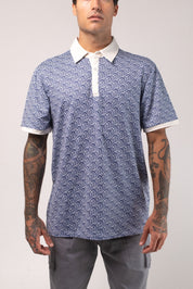 VAST Aqua Terra Heritage Polo 模特兒穿著展示 藍白