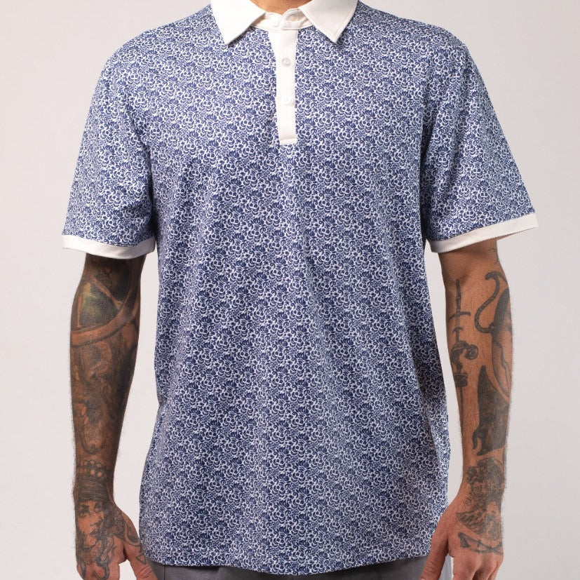 VAST Aqua Terra Heritage Polo 模特兒穿著展示 藍白