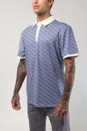 VAST Aqua Terra Heritage Polo 模特兒穿著展示 藍白
