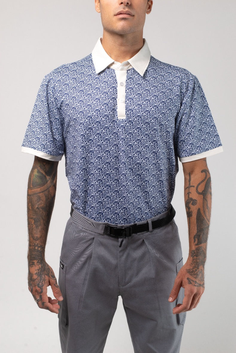 VAST Aqua Terra Heritage Polo 模特兒穿著展示 藍白