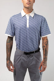 VAST Aqua Terra Heritage Polo 模特兒穿著展示 藍白
