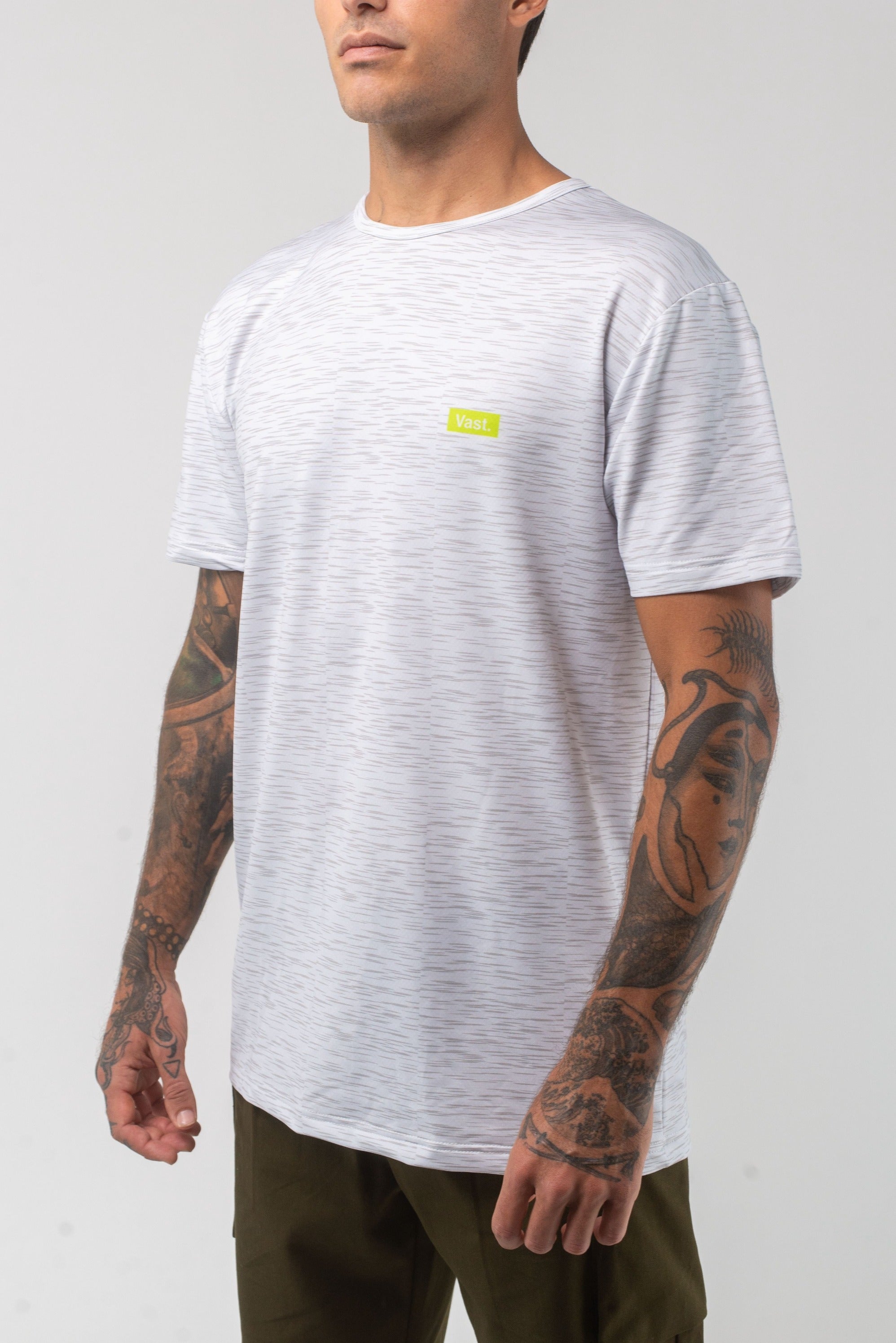 VAST Aqua Terra Elements Tech Tee 模特兒穿著展示 淺灰色