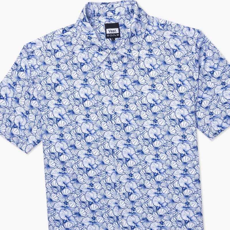 VAST Hibiscus Button Up 防曬機能衝浪短袖襯衫 官方商品圖 3 藍色