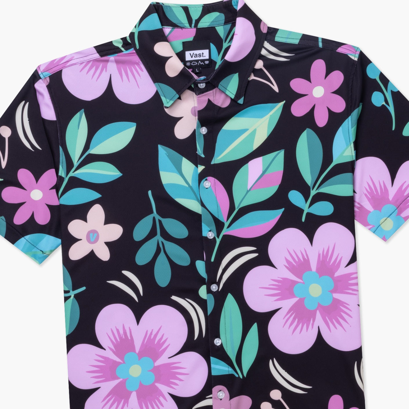 VAST Floral Foliage Button Up 防曬機能衝浪短袖襯衫 官方商品圖 3 粉色