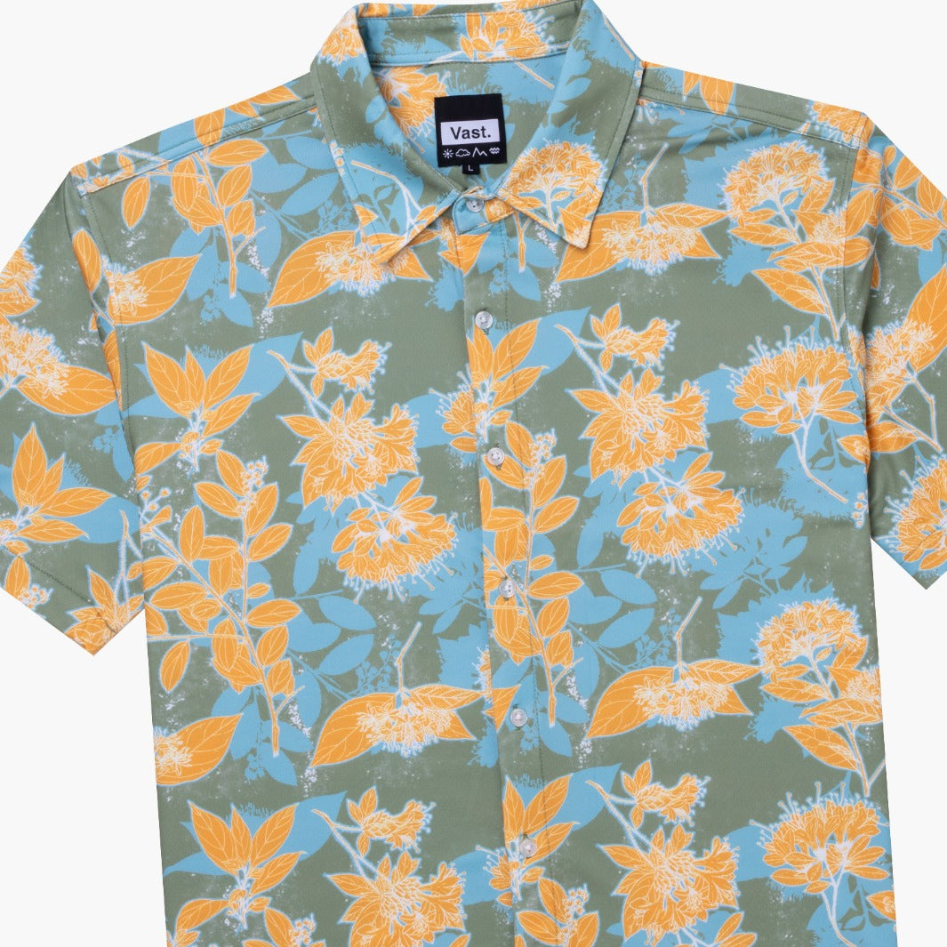VAST Ode to the Islands Button Up 防曬機能衝浪短袖襯衫 官方商品圖 3 橘紅色