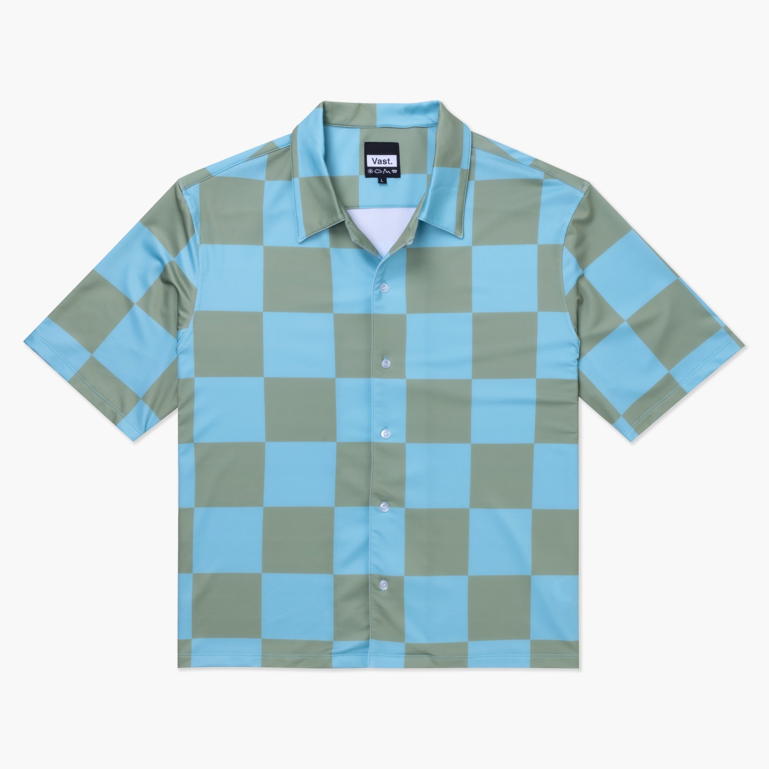 VAST Checker Wise Boxy Fit Button Up 防曬機能衝浪短袖襯衫 官方商品圖 1 軍綠色