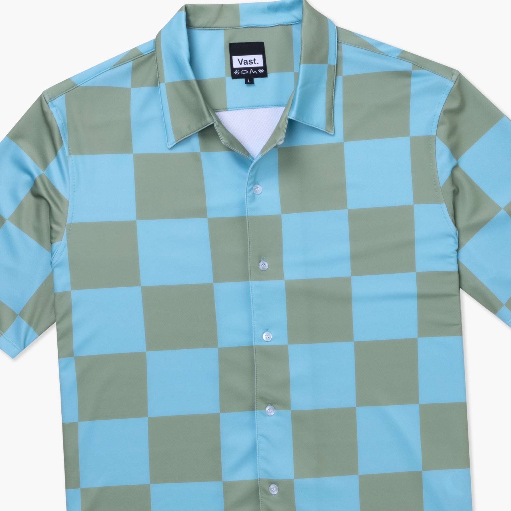 VAST Checker Wise Boxy Fit Button Up 防曬機能衝浪短袖襯衫 官方商品圖 3 軍綠色