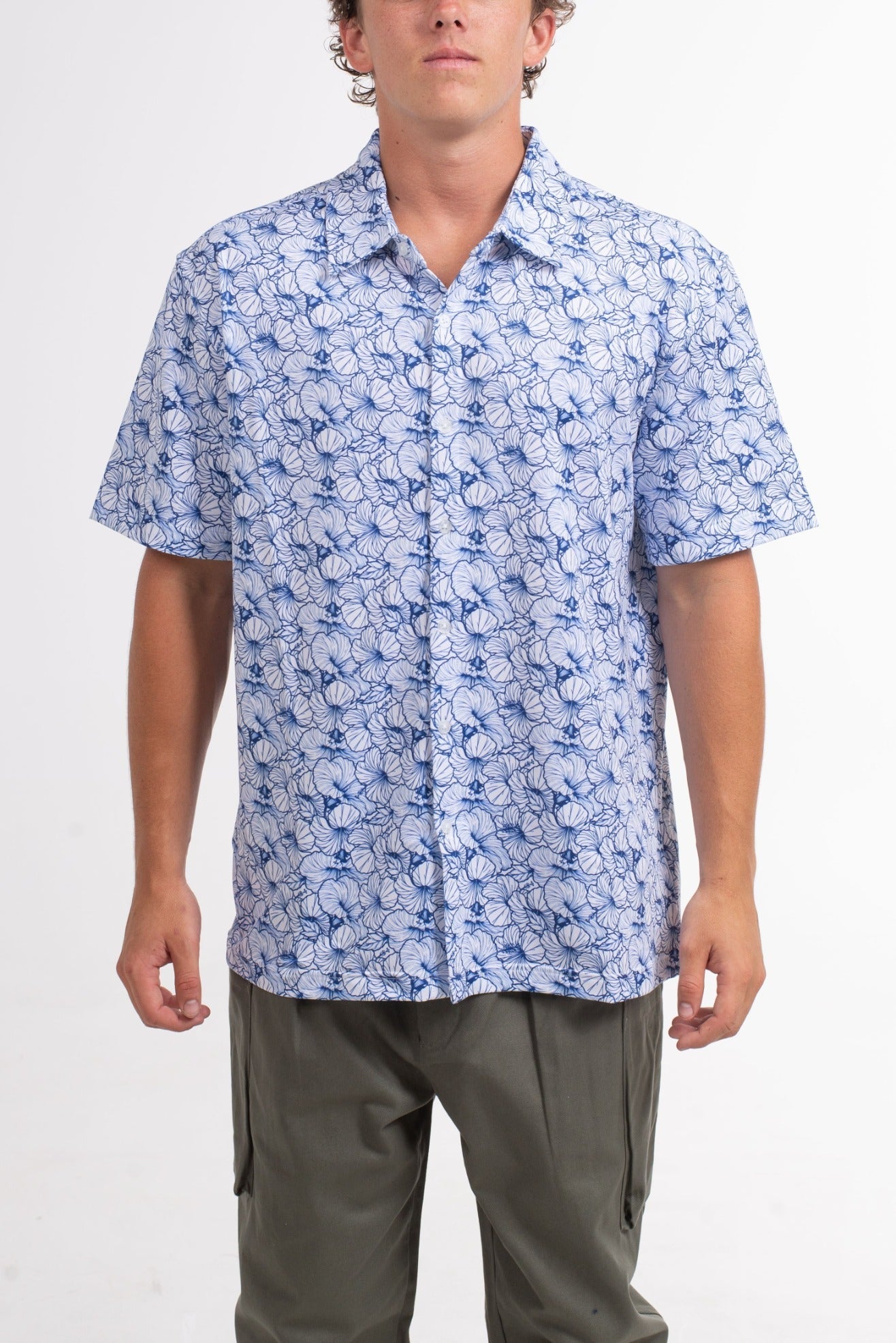 VAST Hibiscus Button Up 防曬機能衝浪短袖襯衫 官方商品圖 5 藍色