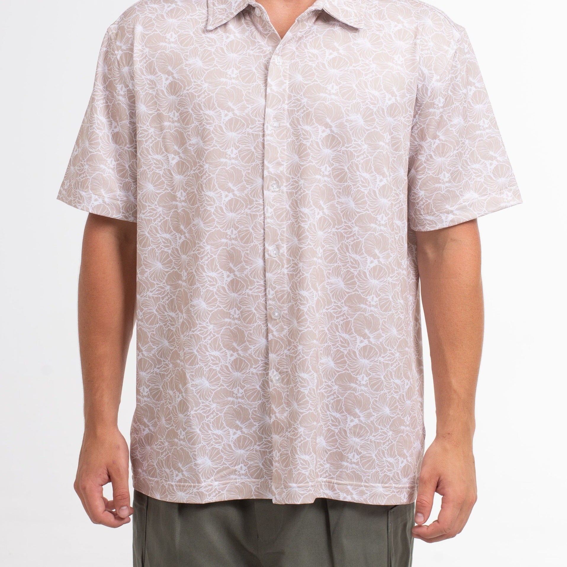 VAST Hibiscus Button Up 防曬機能衝浪短袖襯衫 官方商品圖 5 奶油白