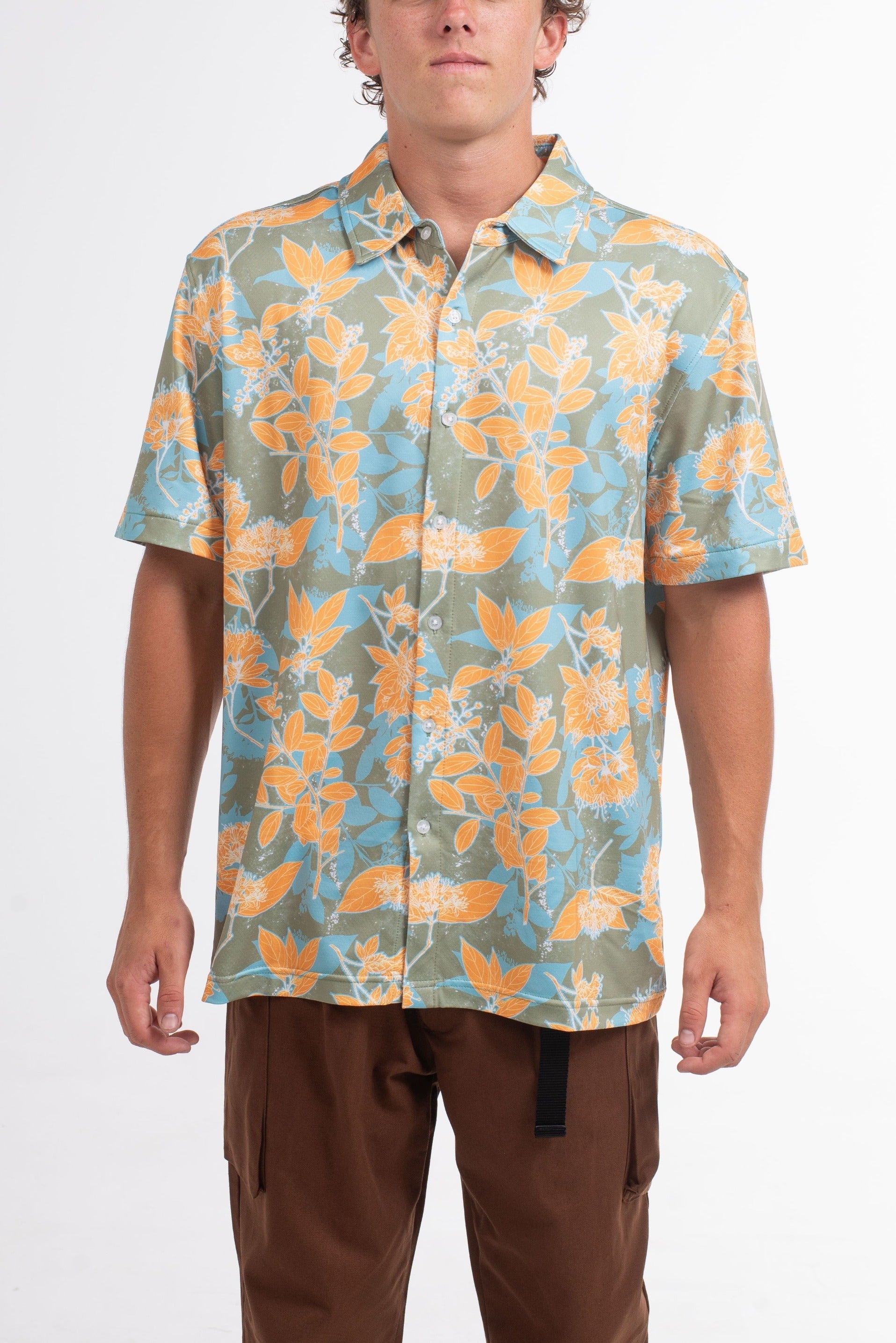 VAST Ode to the Islands Button Up 防曬機能衝浪短袖襯衫 官方商品圖 5 橘紅色