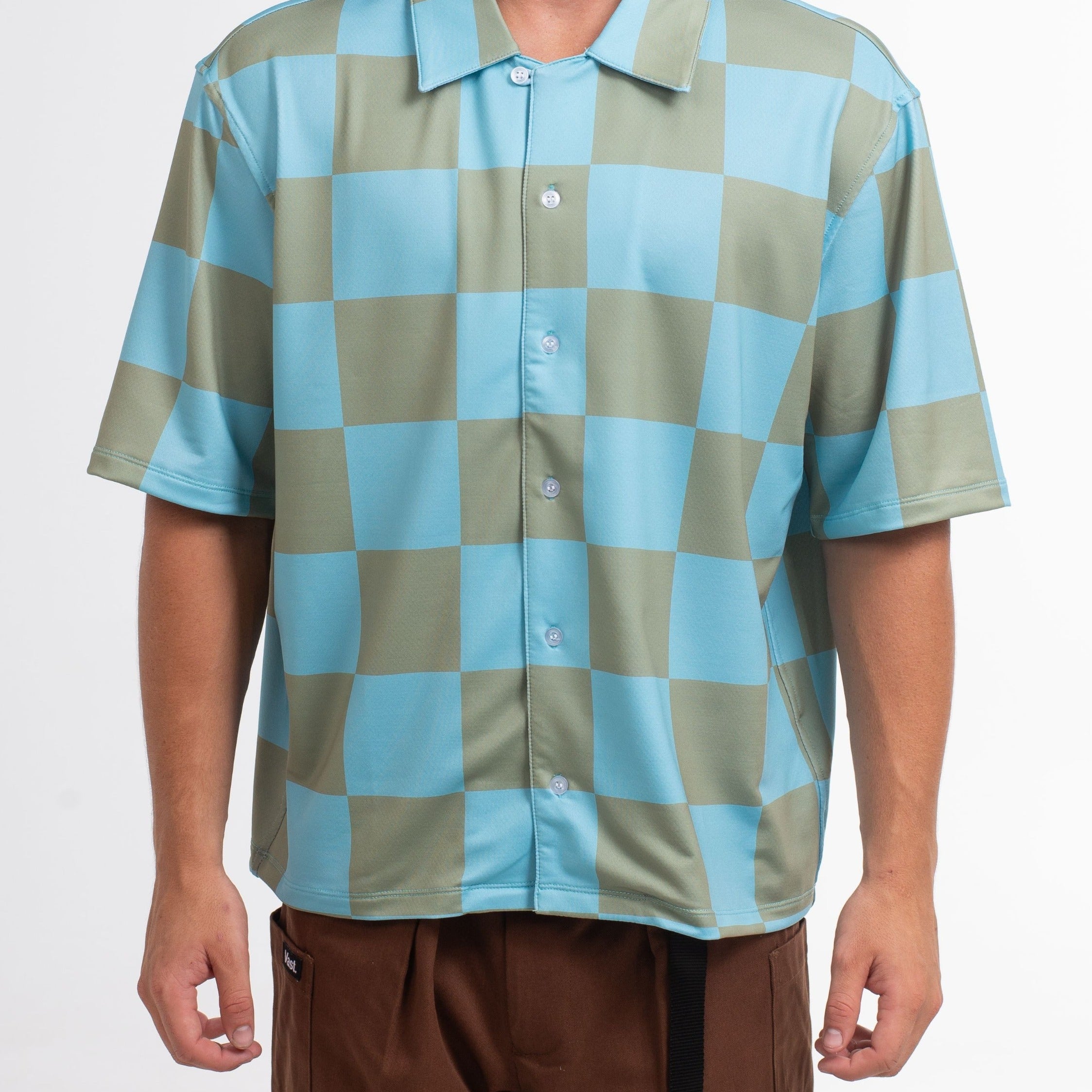 VAST Checker Wise Boxy Fit Button Up 防曬機能衝浪短袖襯衫 官方商品圖 5 軍綠色