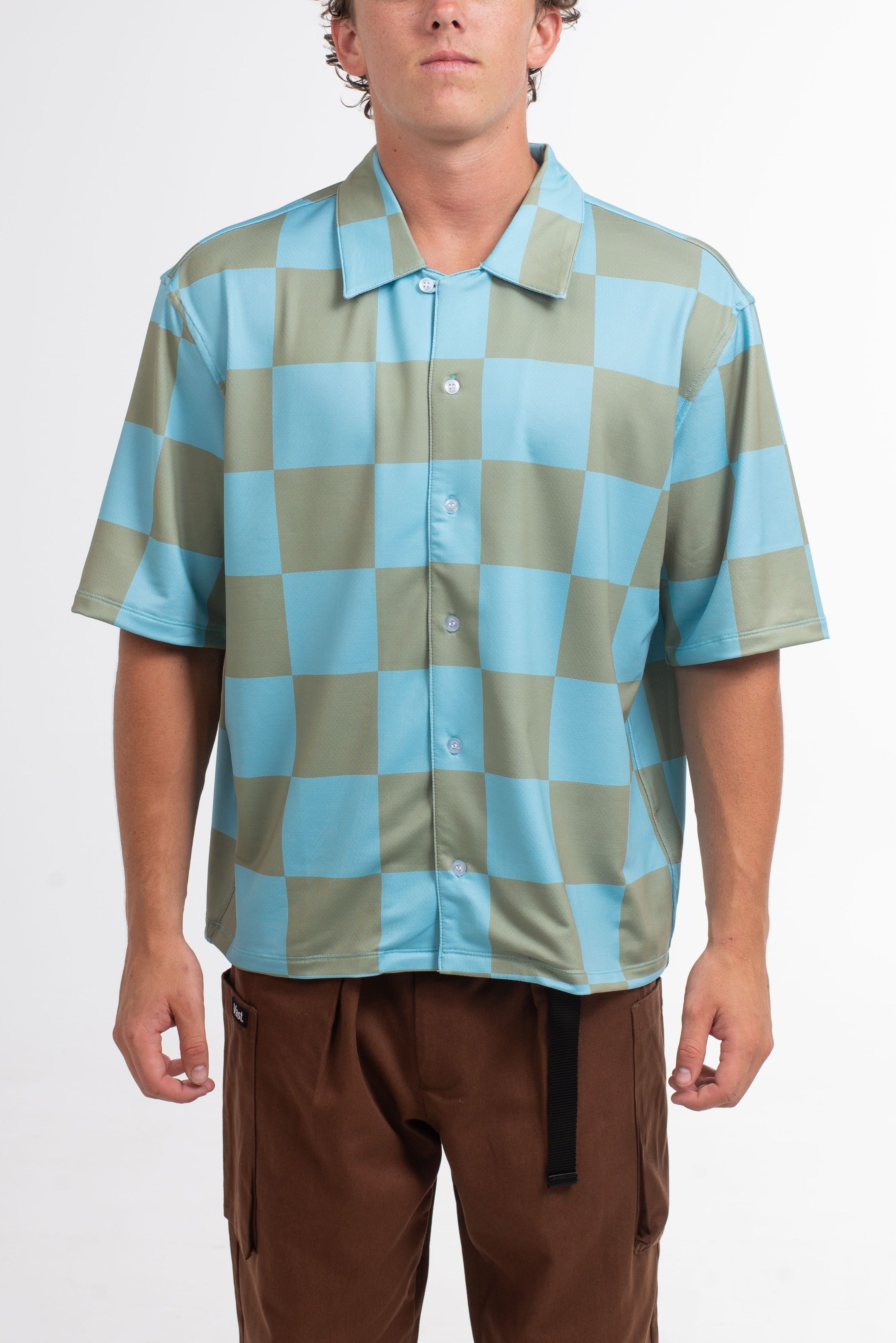 VAST Checker Wise Boxy Fit Button Up 防曬機能衝浪短袖襯衫 官方商品圖 5 軍綠色