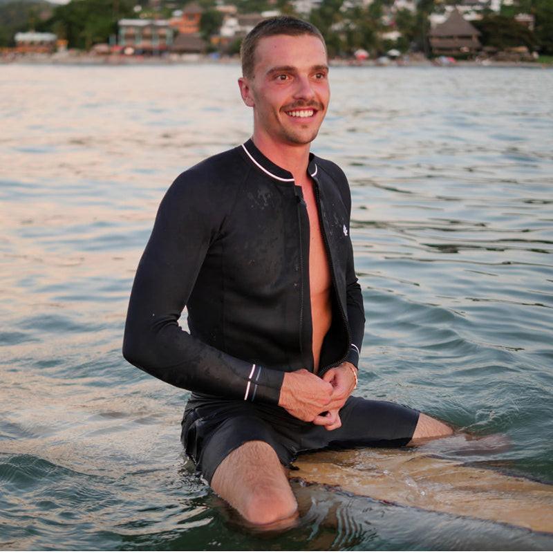 Saint Jacques 3mm 男半身夾克式長袖衝浪防寒衣 - 黑