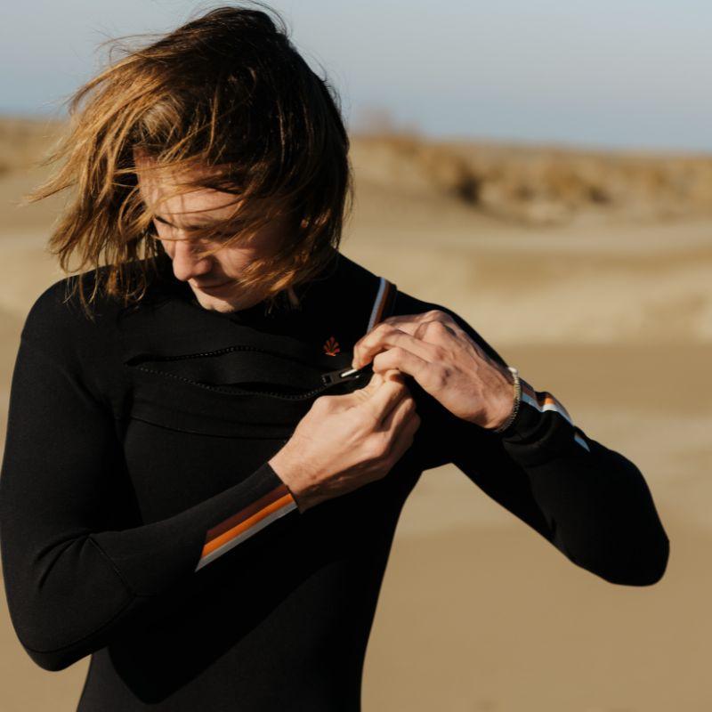 Saint Jacques 3/2 mm 男前拉鍊式全身衝浪防寒衣 - 黑底夕陽橘 (限定款)