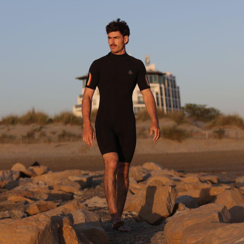 Saint Jacques 2mm Back Zip 男後拉鍊式短袖短褲衝浪防寒衣 - 黑底夕陽橘 (限定款)