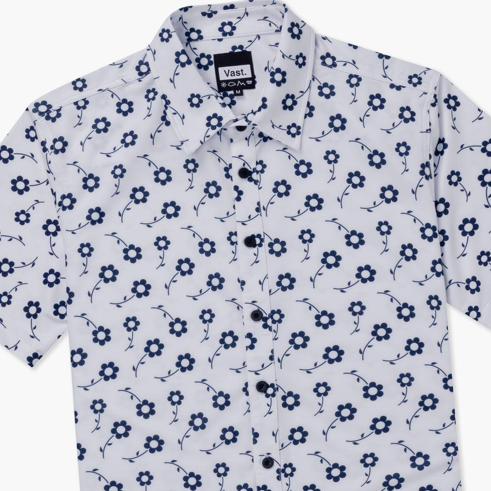 VAST 清新花卉防曬機能短袖襯衫-白