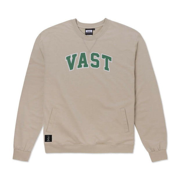 VAST 復古美式大學長袖上衣 -卡其