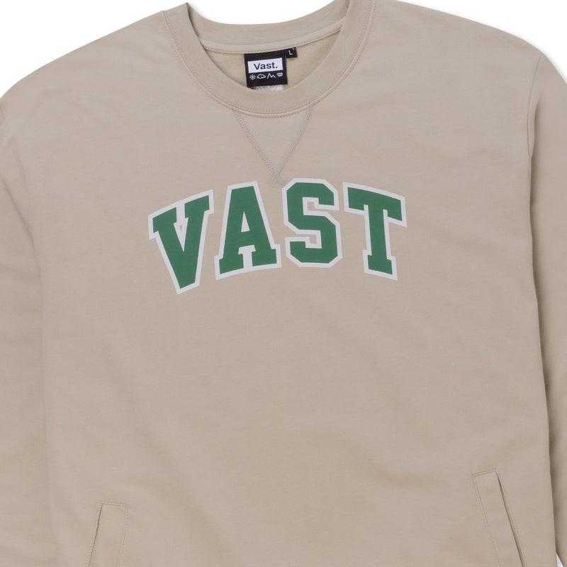 VAST 復古美式大學長袖上衣 -卡其