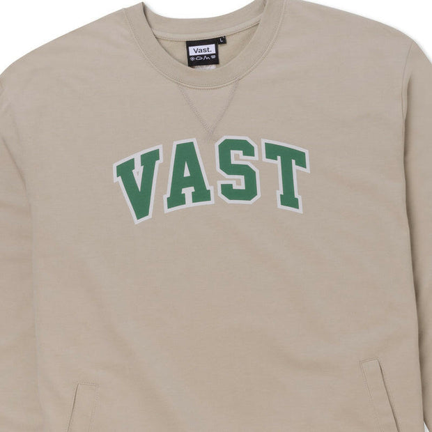 VAST 復古美式大學長袖上衣 -卡其