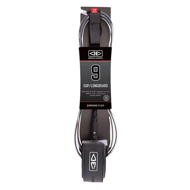 OCEAN EARTH Diamond Flex SUP Regular 9' SUP/長板衝浪腳繩(腳踝) - 黑