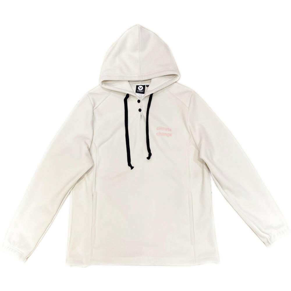 VAST 保暖連帽長袖上衣，是衣櫃必備的現代風格休閒服裝，米白色調的基本色系展現出極簡主義的魅力，襟前亮眼白色 VAST Elements logo，不僅為整體造型增添一抹亮色，更彰顯品牌的經典風格與品味。