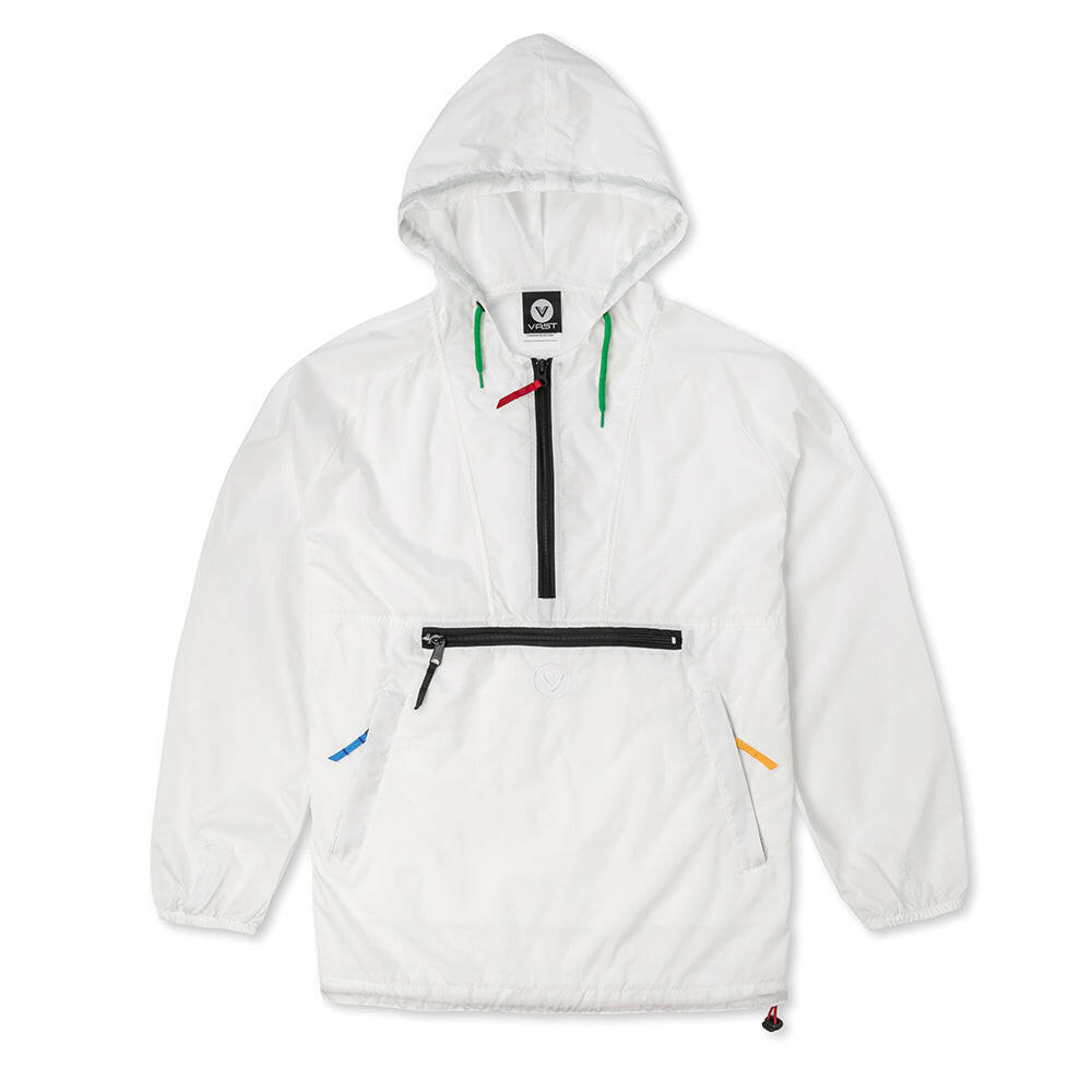 VAST 此款 可翻轉防風夾克一面採用全白設計，俏皮顏色的綁繩讓這件上衣不無聊。