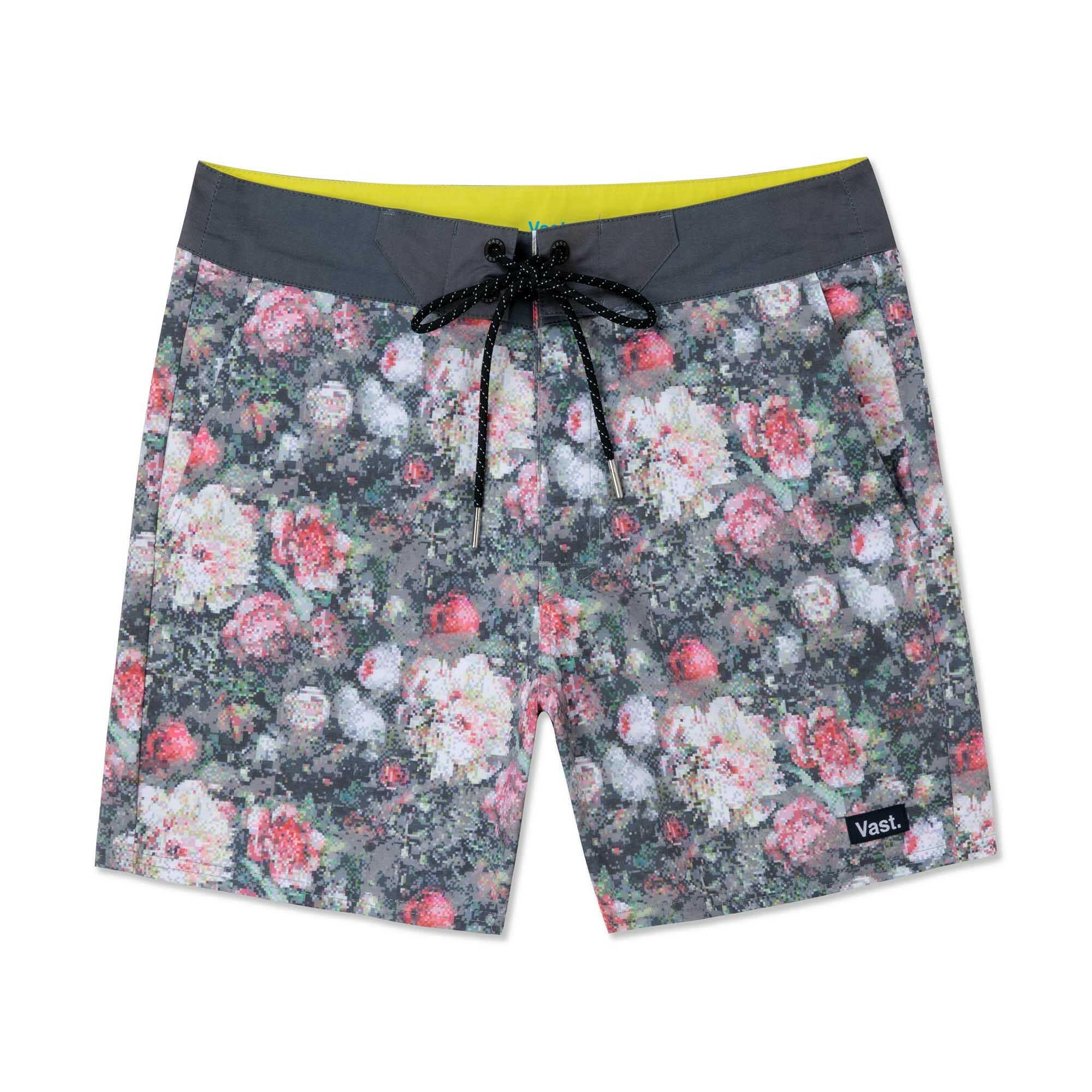 VAST Digital Floral數位印花復古短版衝浪褲，數位花卉設計與快乾材質
