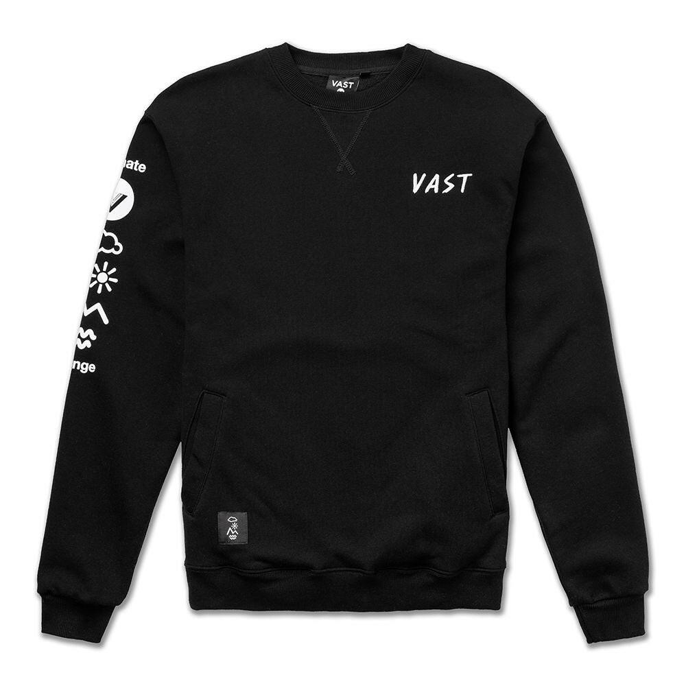 VAST Rosa Crewneck 長袖上衣- 黑色正面左胸印有簡約 VAST 標誌，背後中央為手繪玫瑰圖案，並於背面 VAST 印花下方點綴「Nature Always Wins」字樣，傳遞品牌理念。
