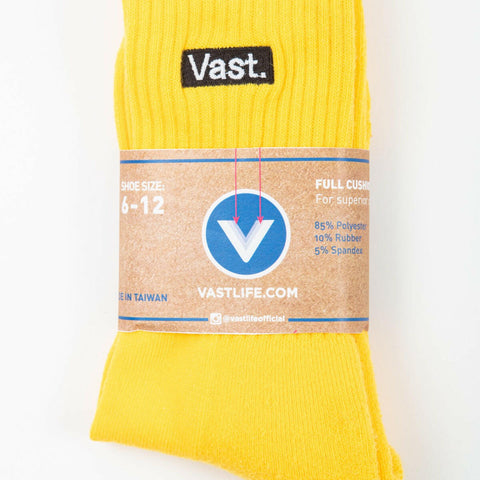 VAST 簡約亮黃 復古中筒襪